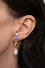 Lantern Leaf  South Sea Pearl Drop Earrings With Sapphires