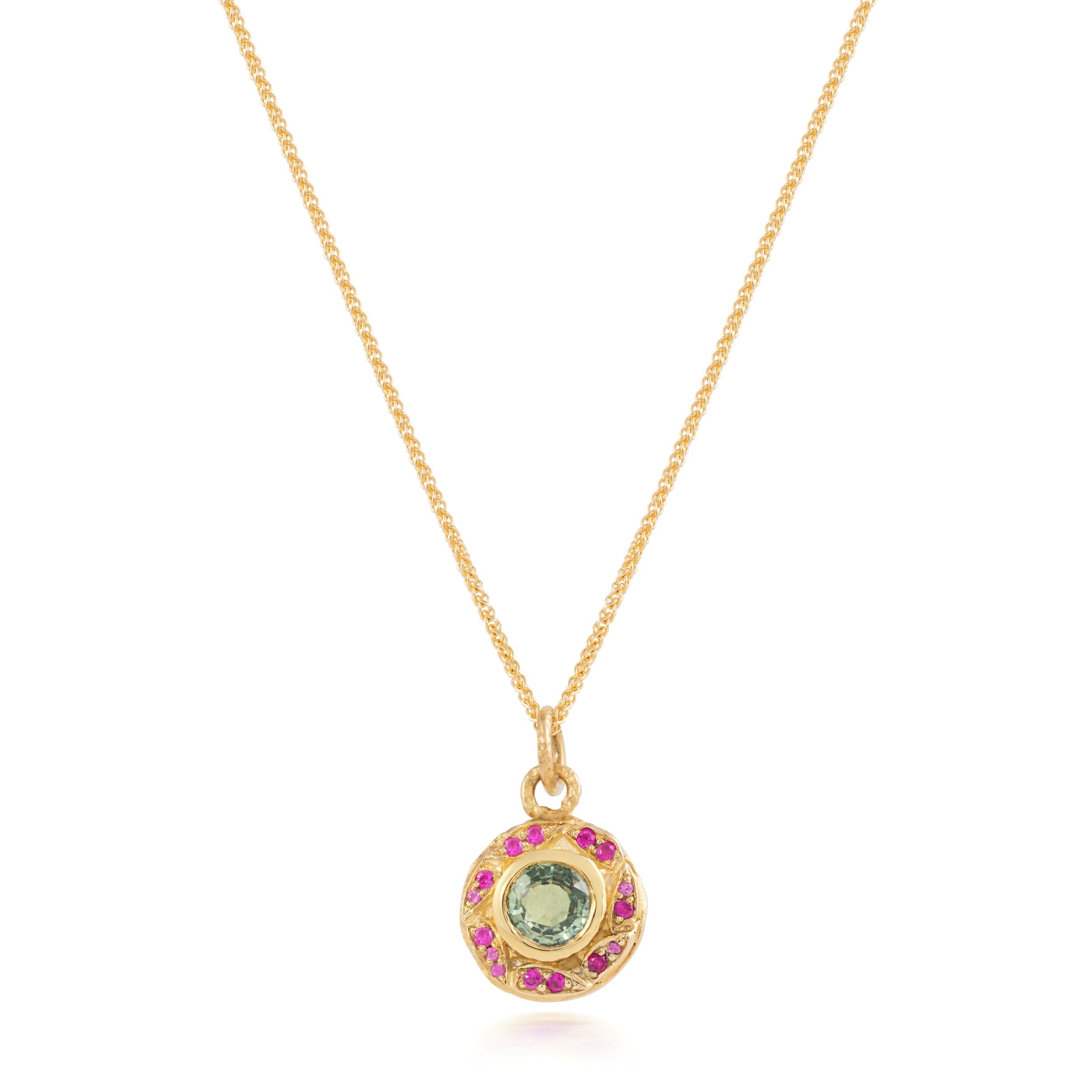 Sapphire Leaf Halo Pendant