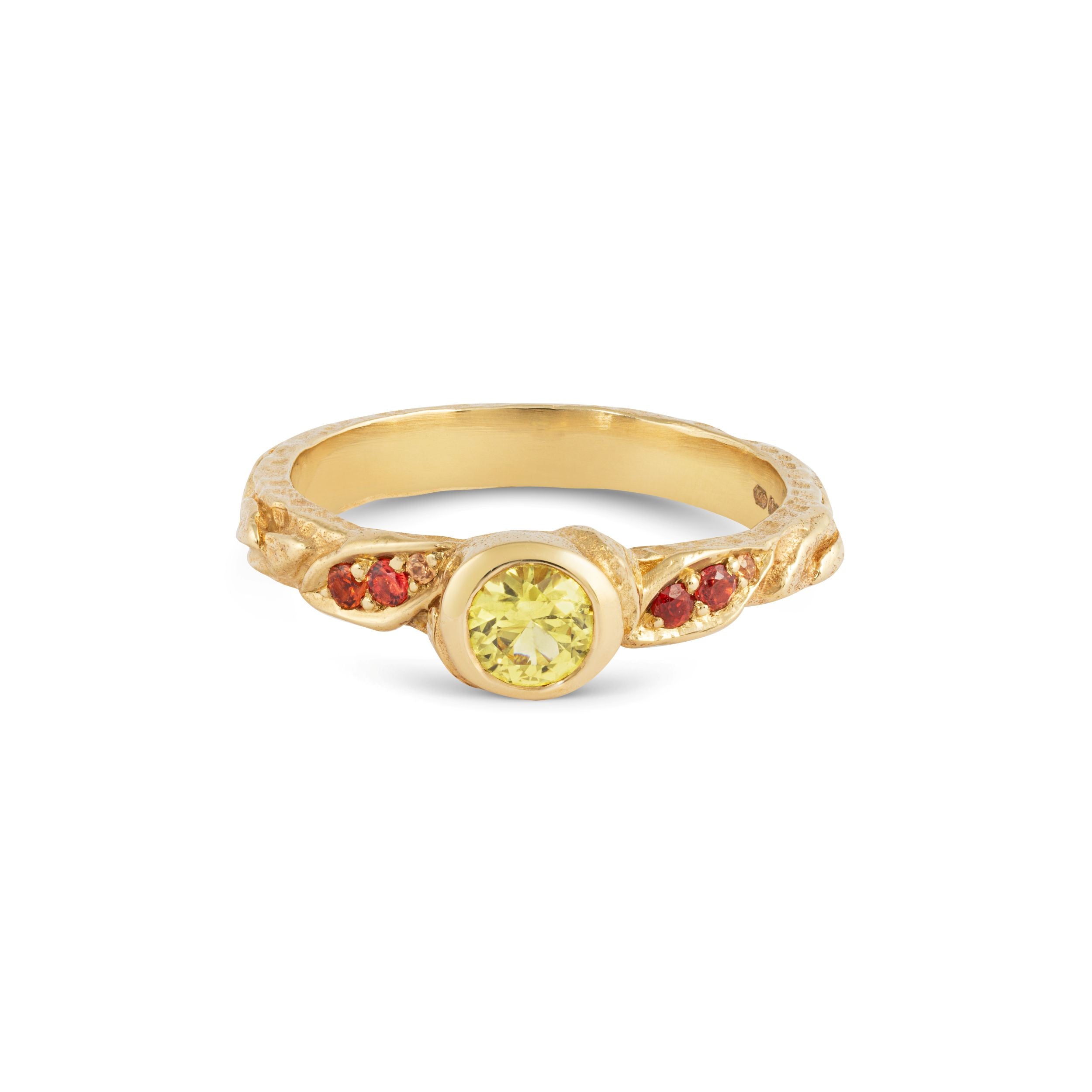 Micro Yellow & Orange Sapphire Leaf Ring