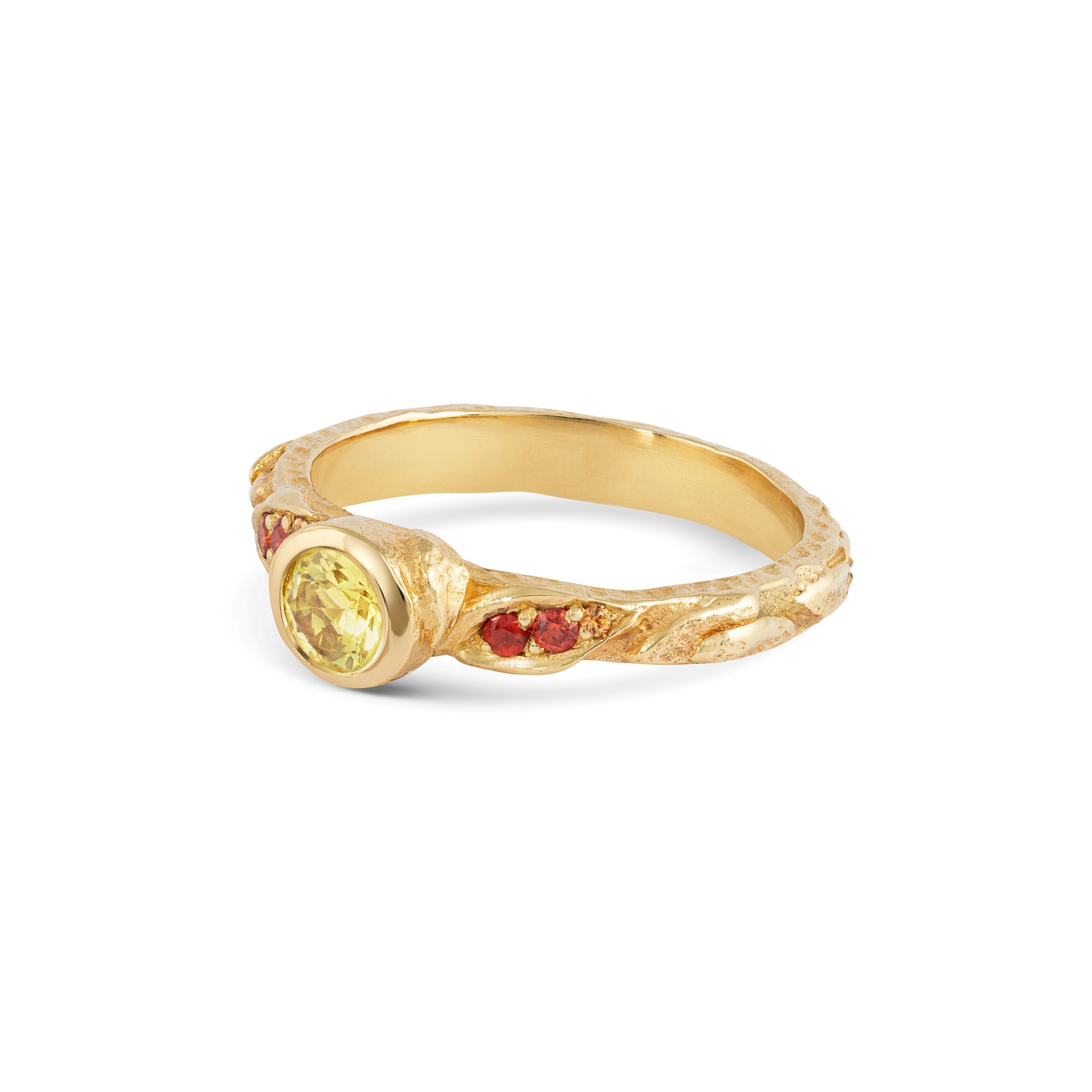 Micro Yellow & Orange Sapphire Leaf Ring