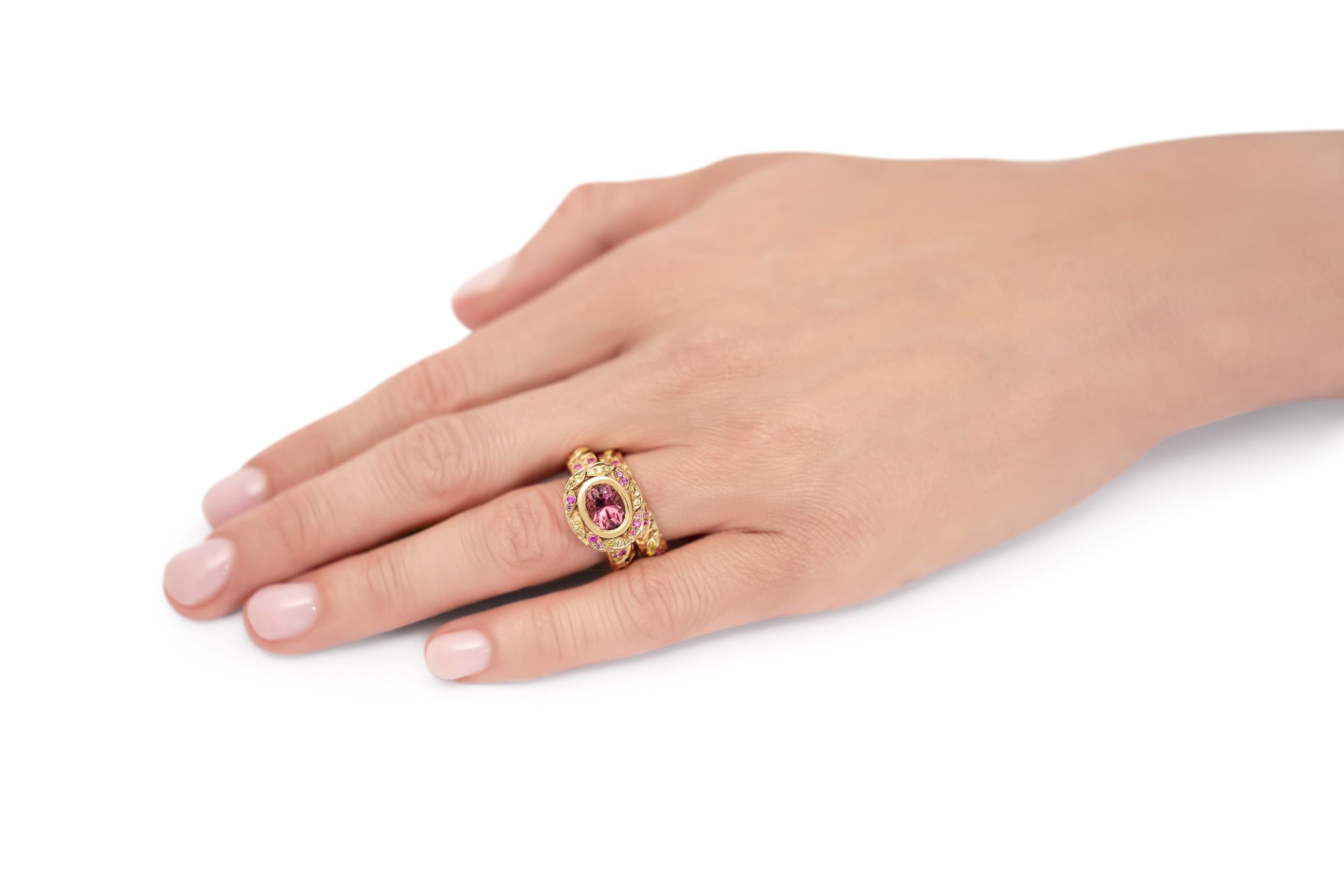 Tourmaline & Sapphire Leaf Saturn Rising Ring