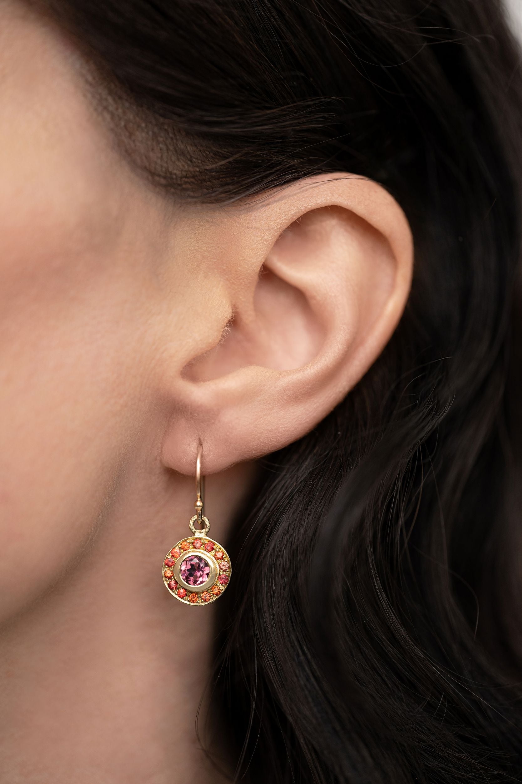 Pink Tourmaline & Orange Sapphire Saturn Rising Earrings