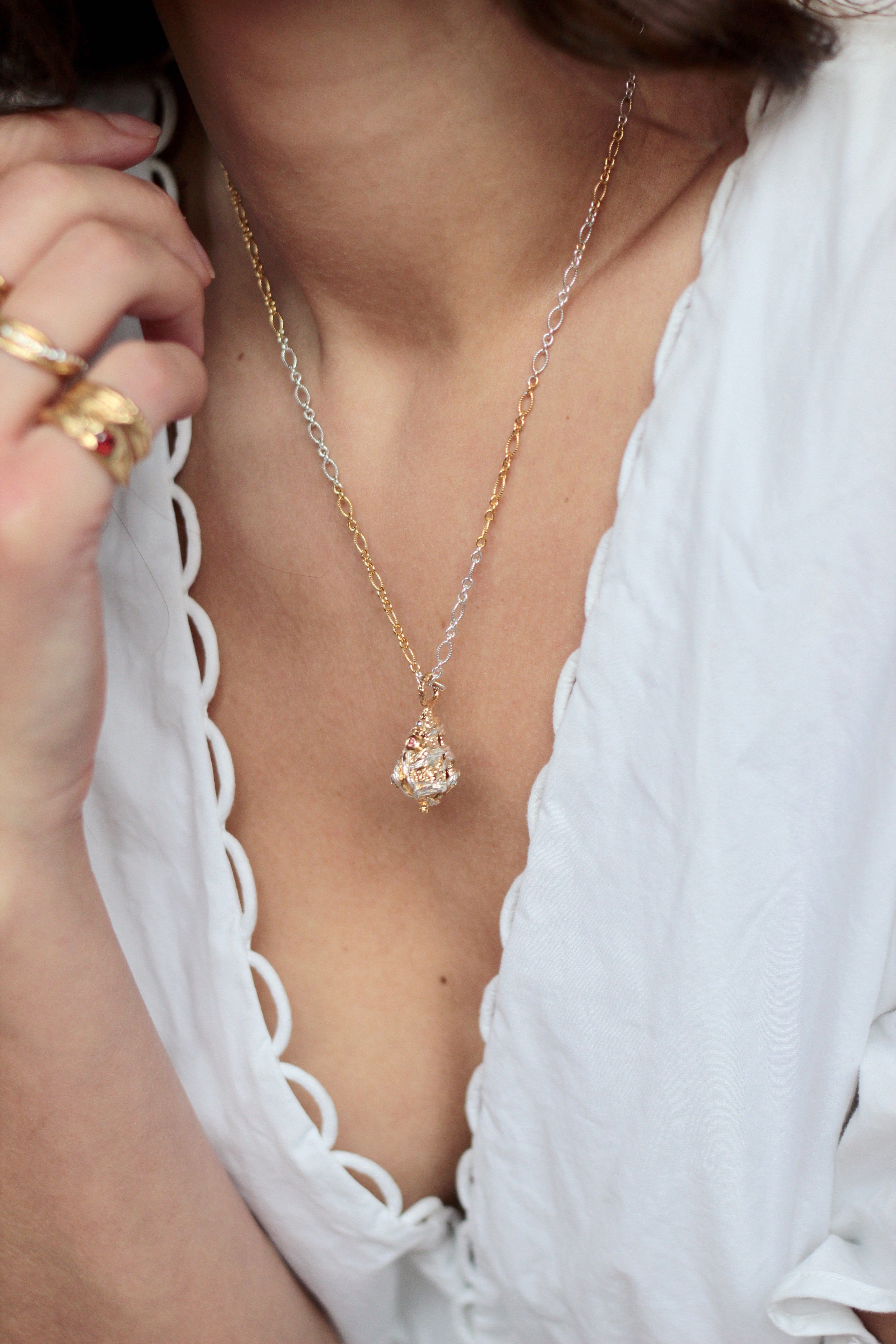 Small Golden Lantern Necklace With Australian Parti Sapphire