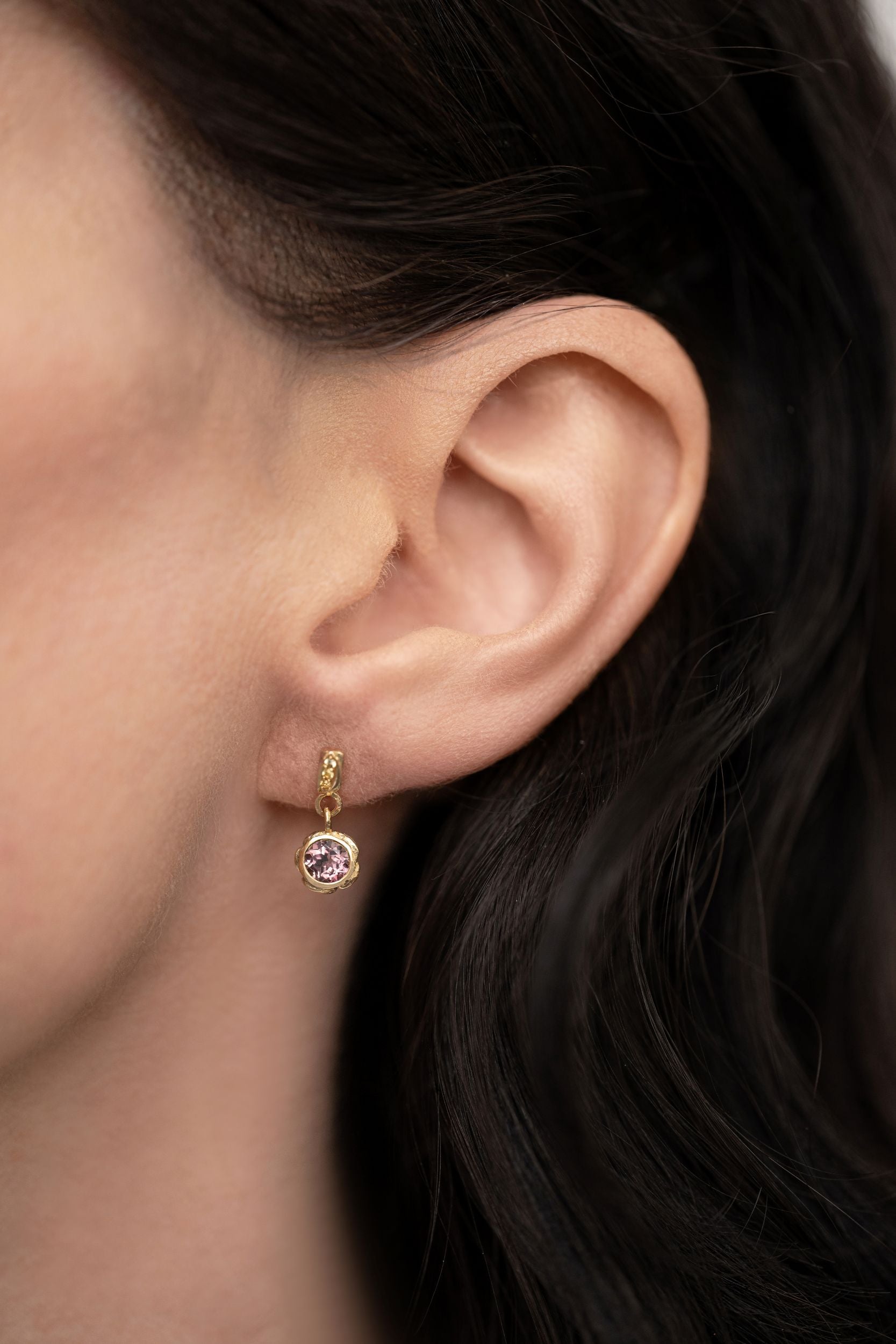 Pink Tourmaline Droplet Studs in 9ct