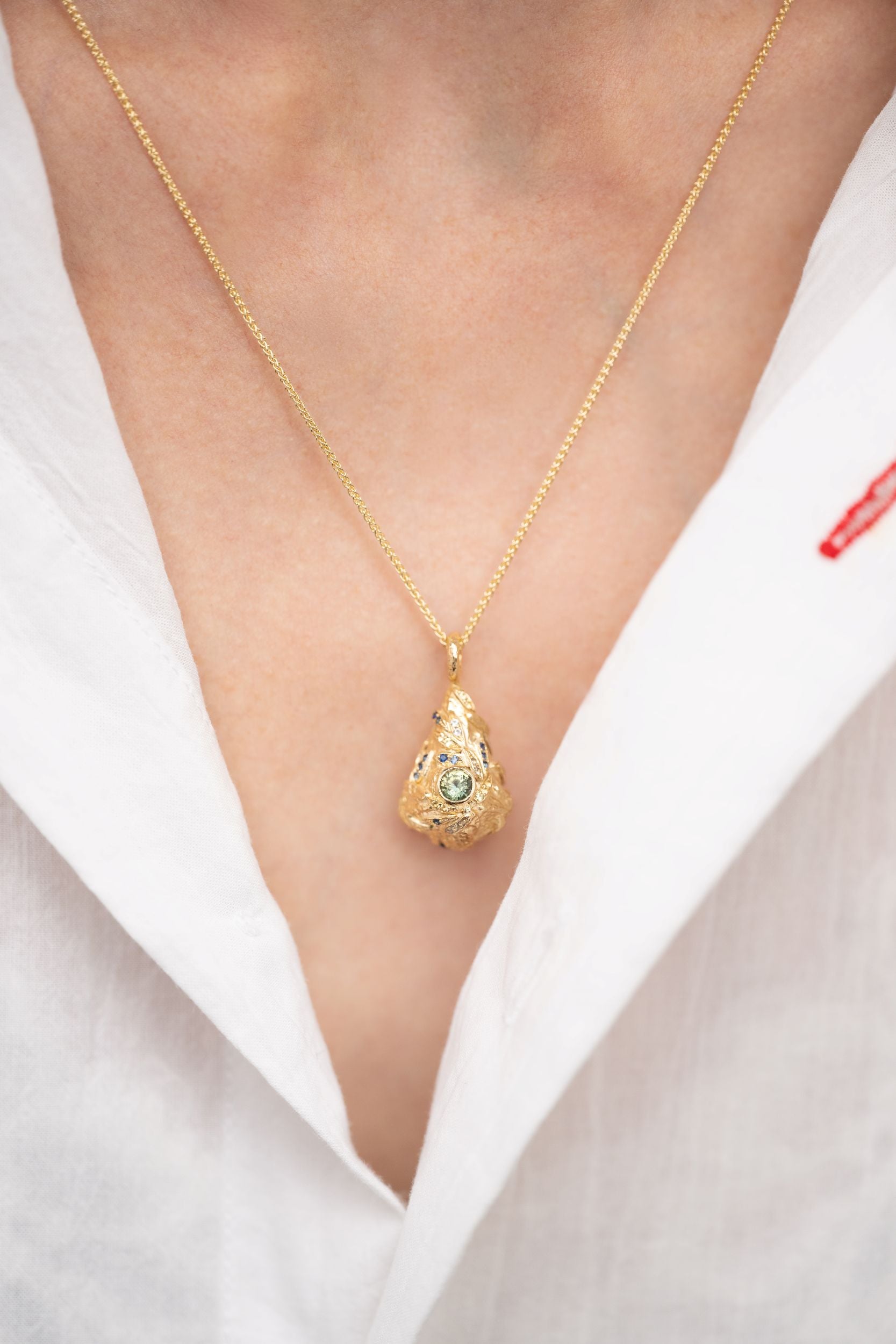 Small Golden Lantern Necklace With Australian Parti Sapphire