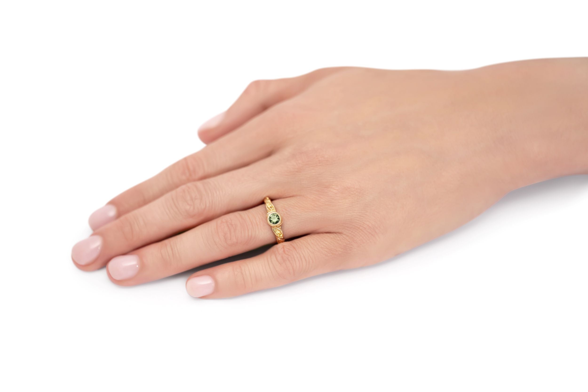 Micro Green & Yellow Sapphire Leaf Ring