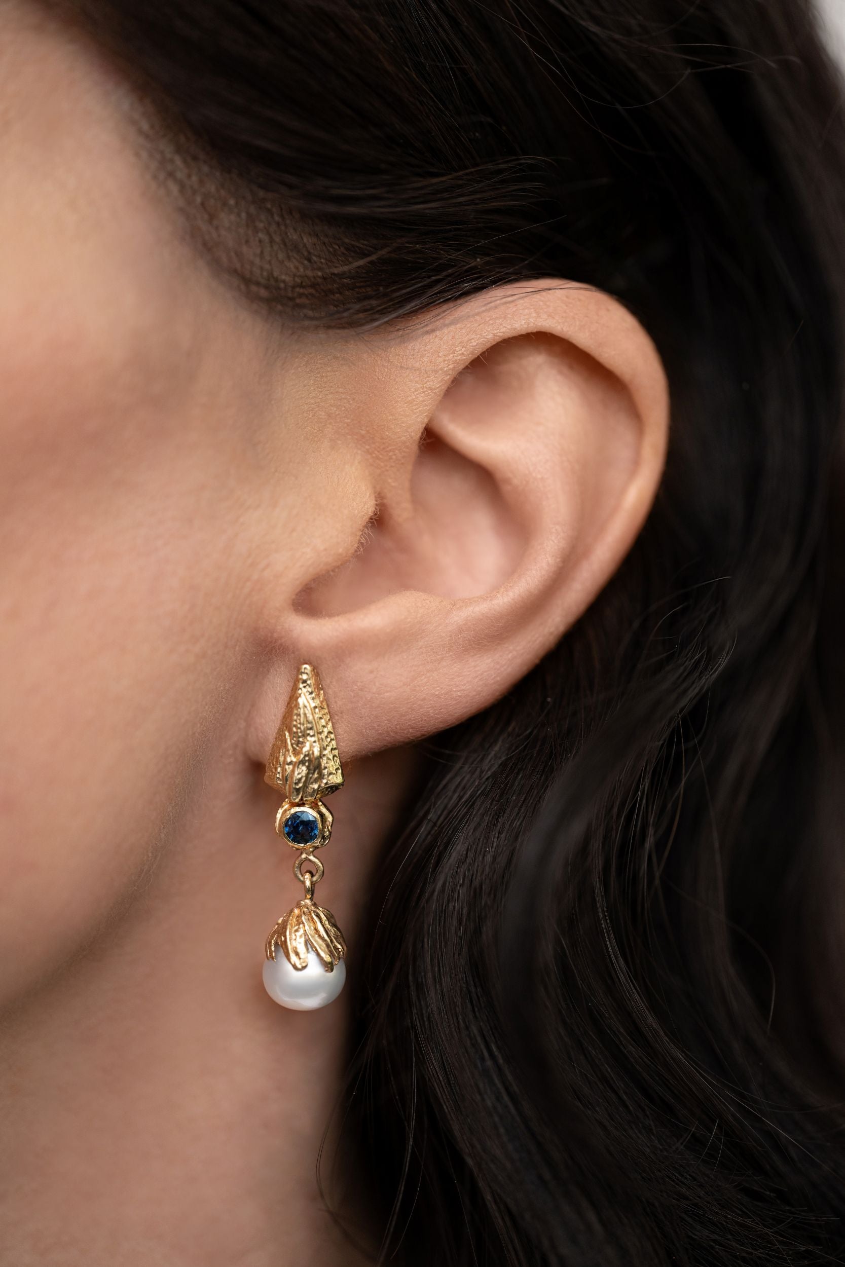 Lantern Sapphire & South Sea Pearl Earrings