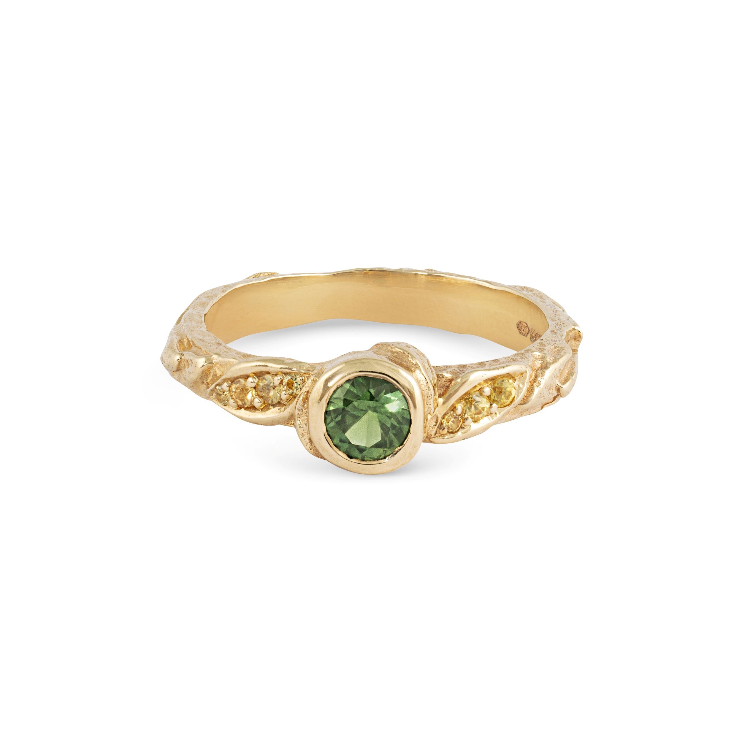 Micro Green & Yellow Sapphire Leaf Ring
