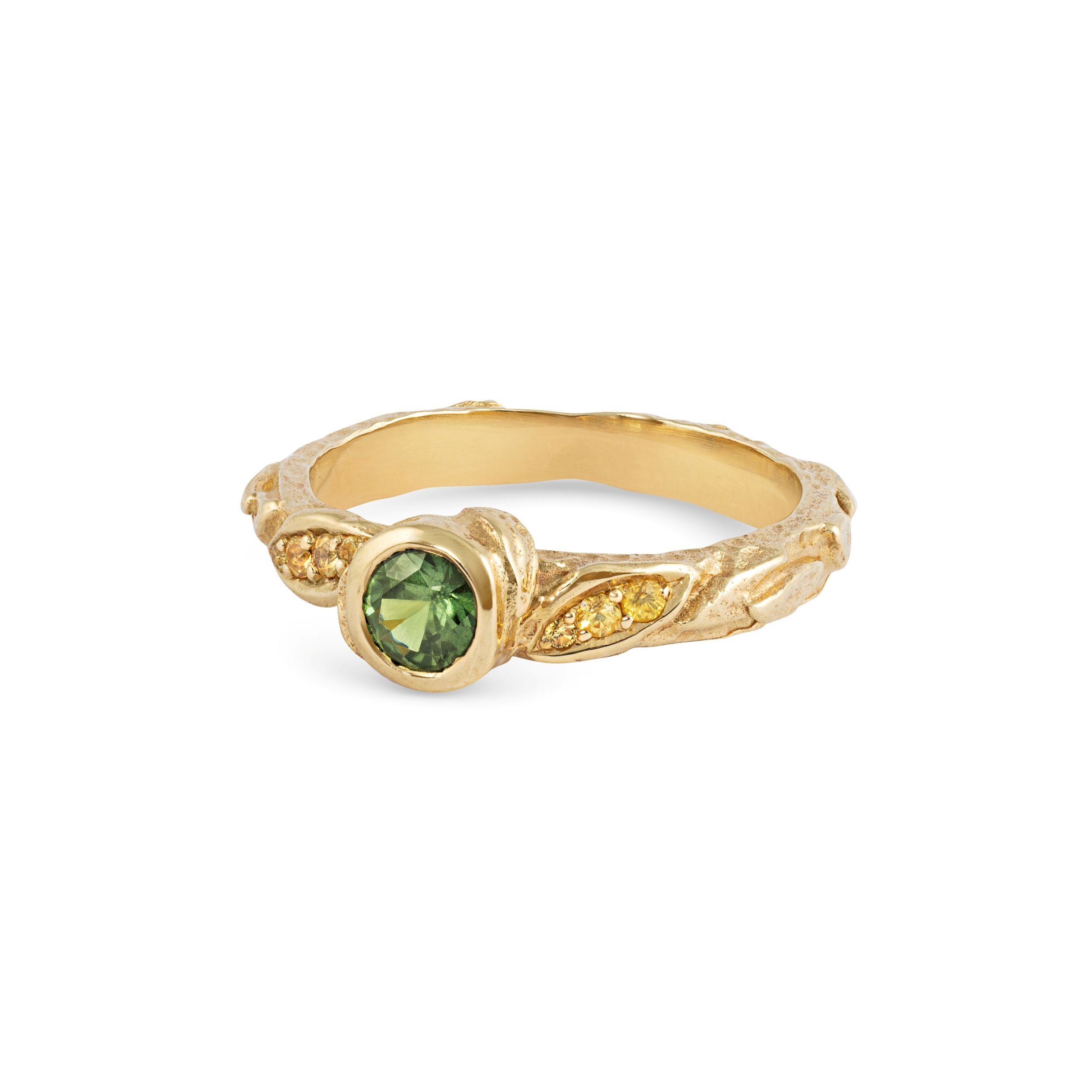 Micro Green & Yellow Sapphire Leaf Ring