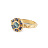 Micro Blue Leaf Sapphire Saturn Rising Ring