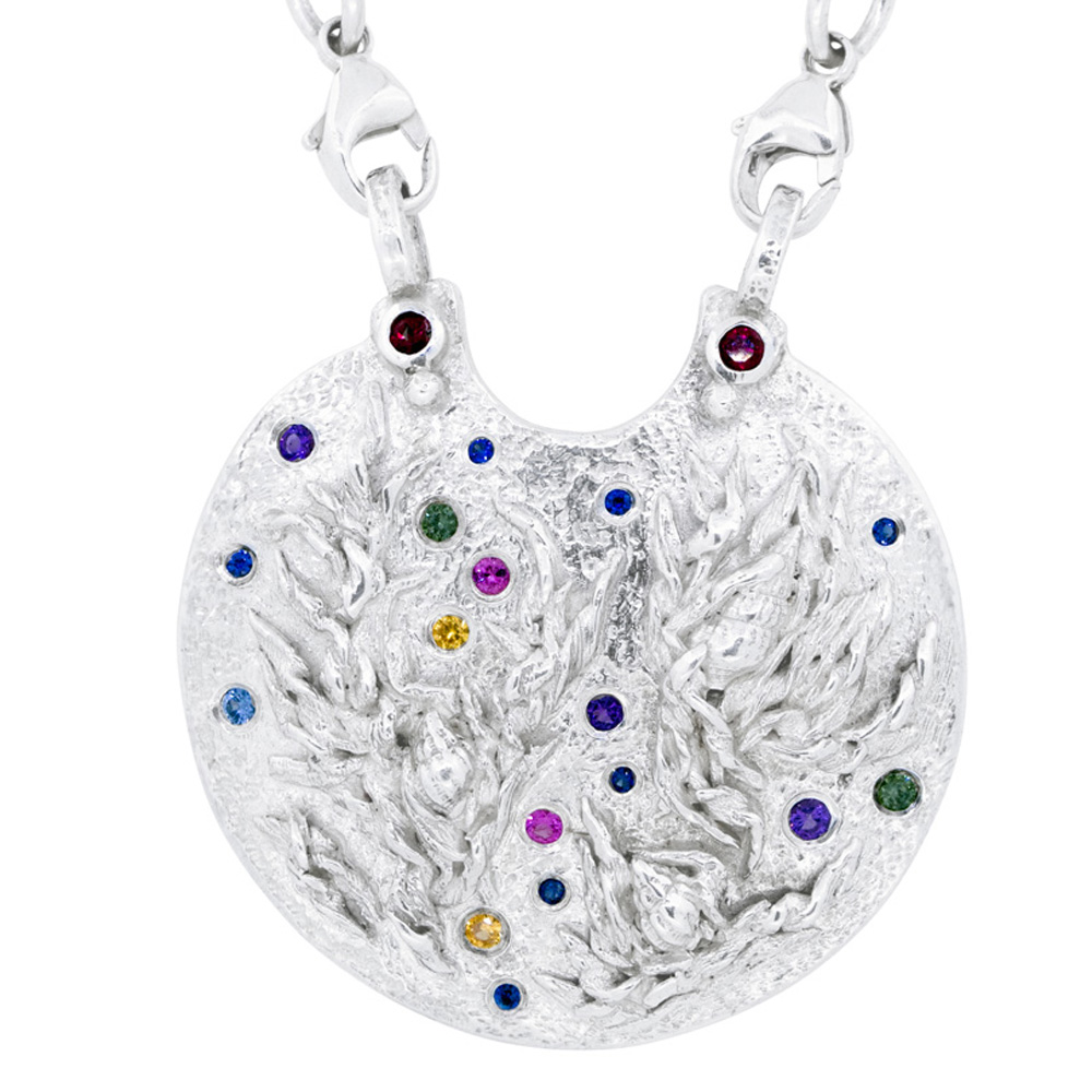 Medallion In Silver With Sapphires