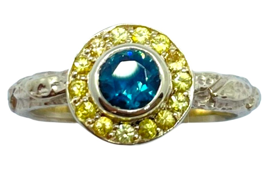 Micro Halo Sapphire Cluster Ring, Blue & Yellow