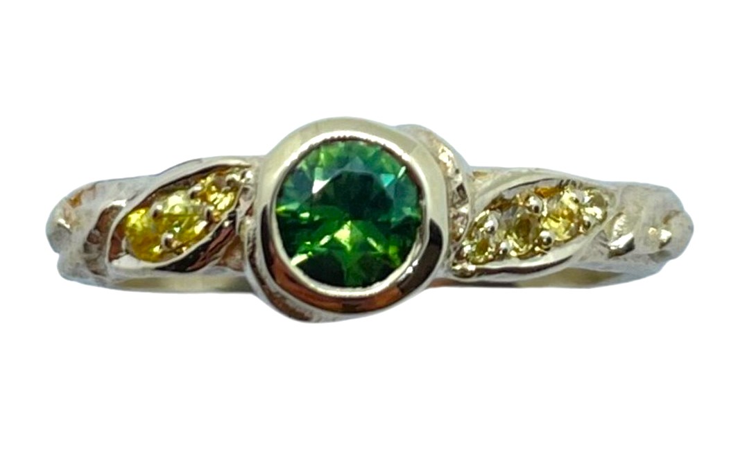 Green Sapphire Leaf Ring
